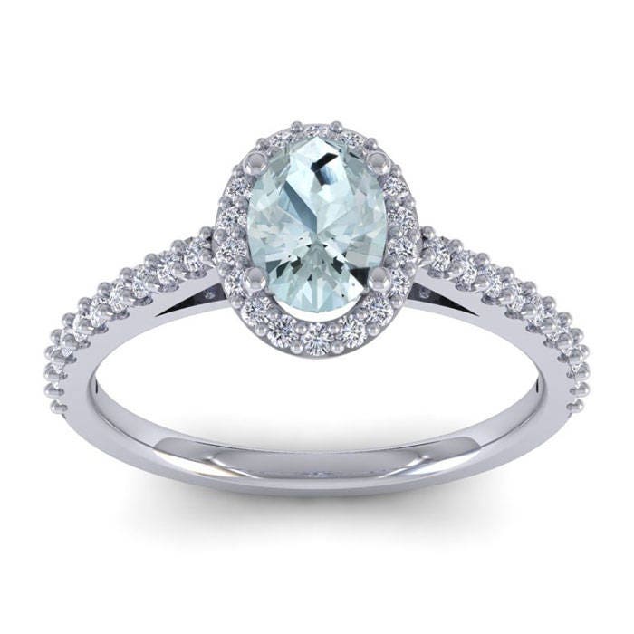 14K Weißgold 1 Ct Oval Aquamarin Und Diamant Halo Ring von 47thStreetJewelry