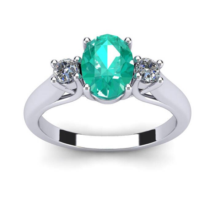 14K Weißgold 1 Ct Oval Smaragd Und Zwei Diamant Ring, Erhältlich in Den Größen 4 - 9, 5 von 47thStreetJewelry