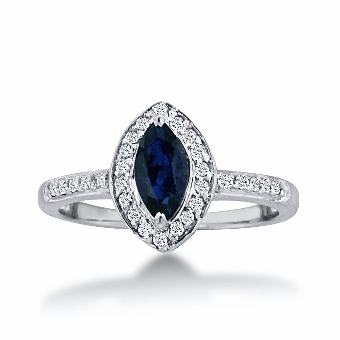14K Weißgold 1 Karat Marquise Blauer Saphir Und Diamant Halo Ring, Erhältlich in Den Größen 4 - 9, 5 von 47thStreetJewelry