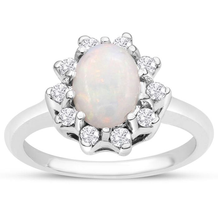 14K Weißgold 1 Karat Opal Und Halo Diamant Ring 14K Weißgold 1 Karat Opal Und Halo Diamant Ring von 47thStreetJewelry