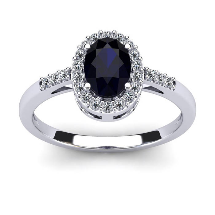 14K Weißgold 1.12 Karat Saphir Und Diamant Halo Ring, Erhältlich in Den Größen 4 - 9, 5 von 47thStreetJewelry