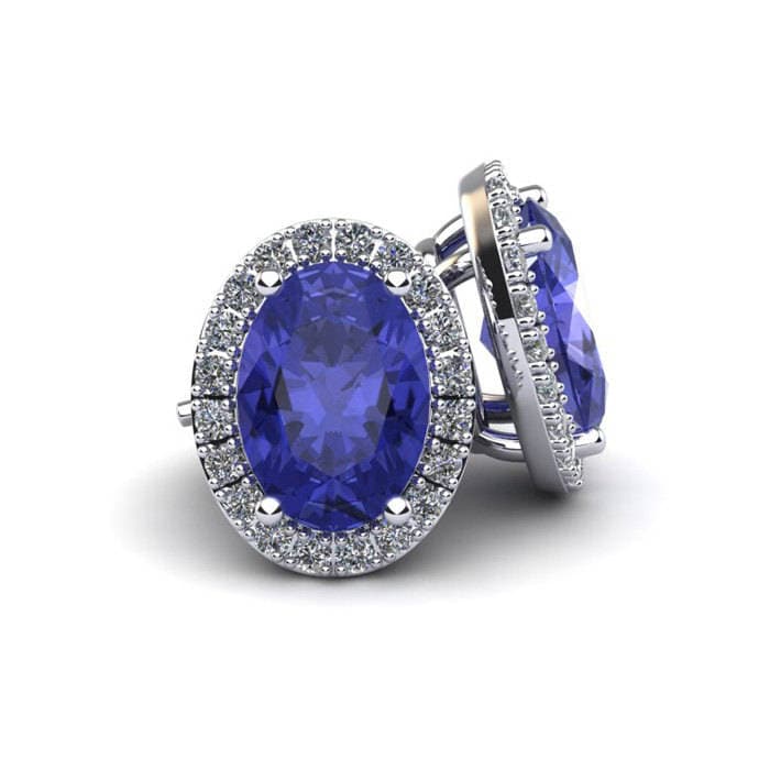 14K Weißgold 2.10 Ct Ovale Tansanit Und Halo Diamant Ohrstecker, Auch in Gelb - Roségold Erhältlich von 47thStreetJewelry