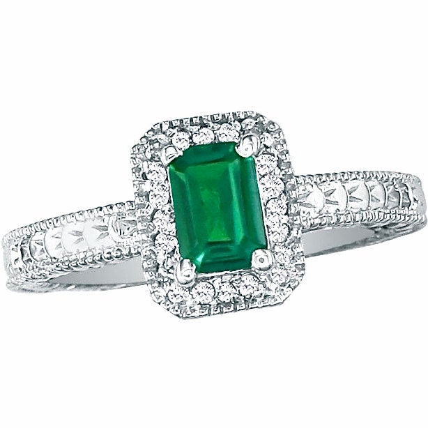 14K Weißgold 2.20 Karat Vintage Style Achteck Smaragd Und Diamant Ring, Erhältlich in Den Größen 4, 5 - 9 von 47thStreetJewelry