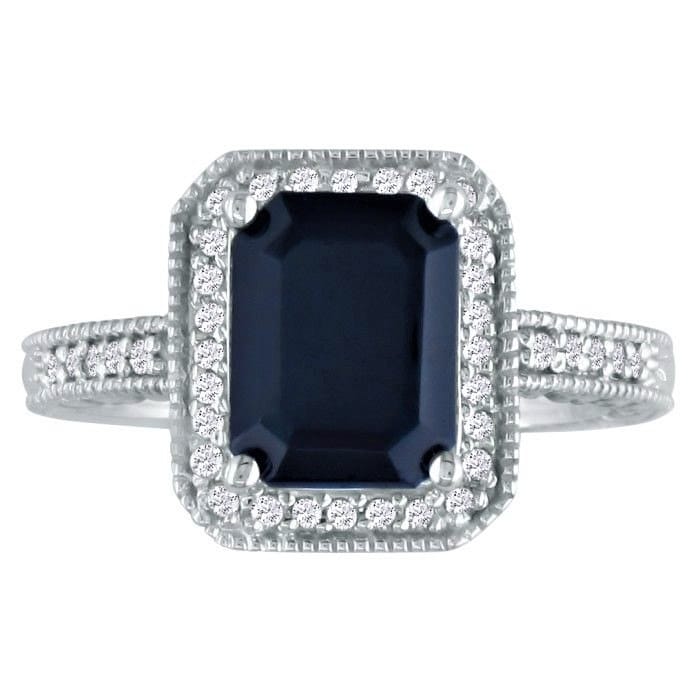 14K Weißgold 2.5Ct Antique Style Achteck Saphir Und Diamant Ring von 47thStreetJewelry