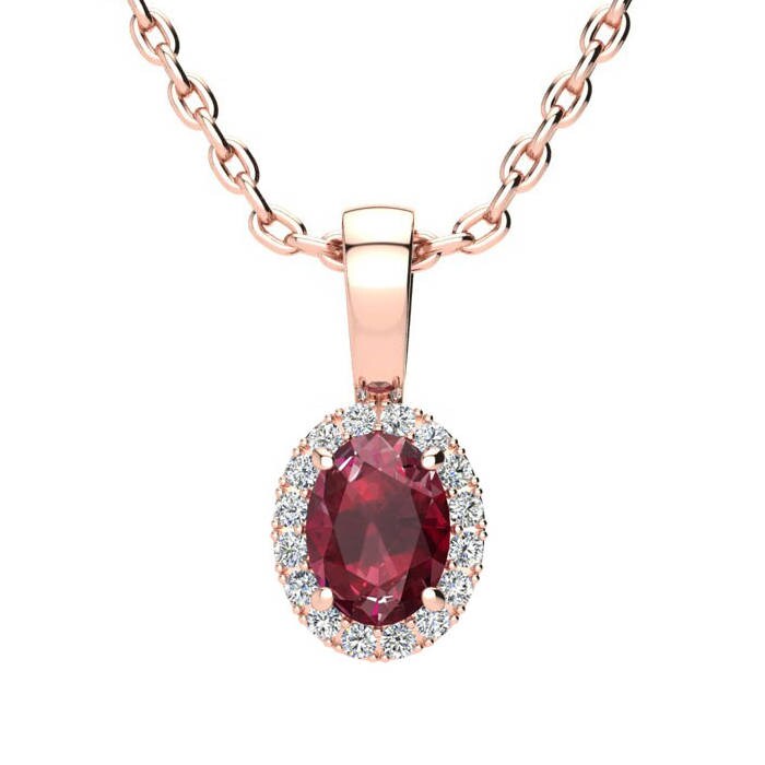 Roségold 0.62 Karat Oval Form Rubin Und Halo Diamant Halskette von 47thStreetJewelry
