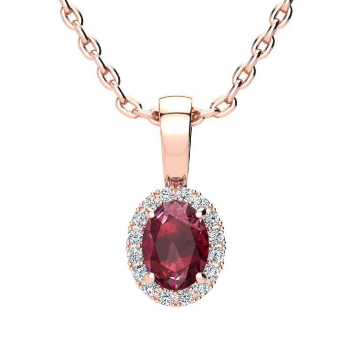 Roségold 0.62 Karat Oval Form Rubin Und Halo Diamant Halskette von 47thStreetJewelry