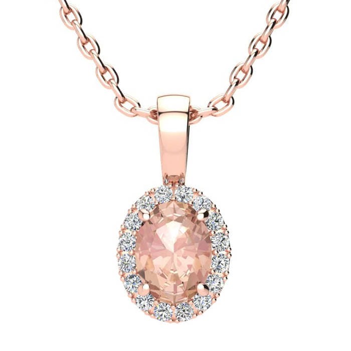 Rosegold 0.90 Karat Oval Form Morganit Und Halo Diamant Halskette - Erhältlich in 14K Oder 10K von 47thStreetJewelry