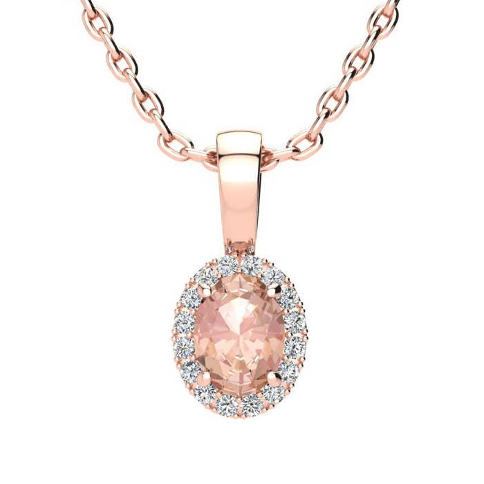Rosegold 1/2 Karat Oval Form Morganit Und Halo Diamant Halskette Rosegold 1/2 Karat Oval Form Morganit Und Halo Diamant Halskette von 47thStreetJewelry