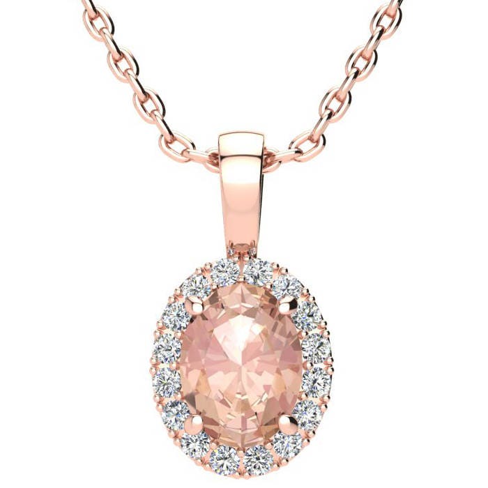 Rosegold 1 1/3 Karat Oval Form Morganit Und Halo Diamant Halskette von 47thStreetJewelry