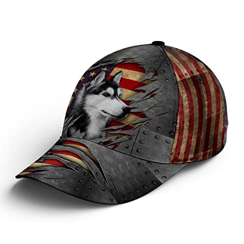 494 Basecap Siberian Husky Hund Amerikanische Flagge Crack Metal Baseball Mütze Outdoor Baseball Cap Sport Baseballkappe Für Herren, Damen, Running von 494