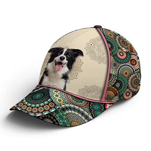 494 Freizeit Basecap Border-Collie-Hundeweinlese-Mandala Baseball Cap Verstellbare Golf Hüte Original Basecap Für Auf Reisen, Teenager, Golf von 494