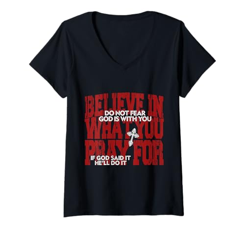 Damen Fürchte Dich Nicht, Gott ist mit dir T-Shirt mit V-Ausschnitt Damen Fürchte Dich Nicht, Gott ist mit dir T-Shirt mit V-Ausschnitt von 4ChristiansGifts