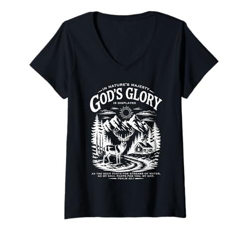 Damen In Nature's Majesty God's Glory T-Shirt mit V-Ausschnitt Damen In Nature's Majesty God's Glory T-Shirt mit V-Ausschnitt von 4ChristiansGifts