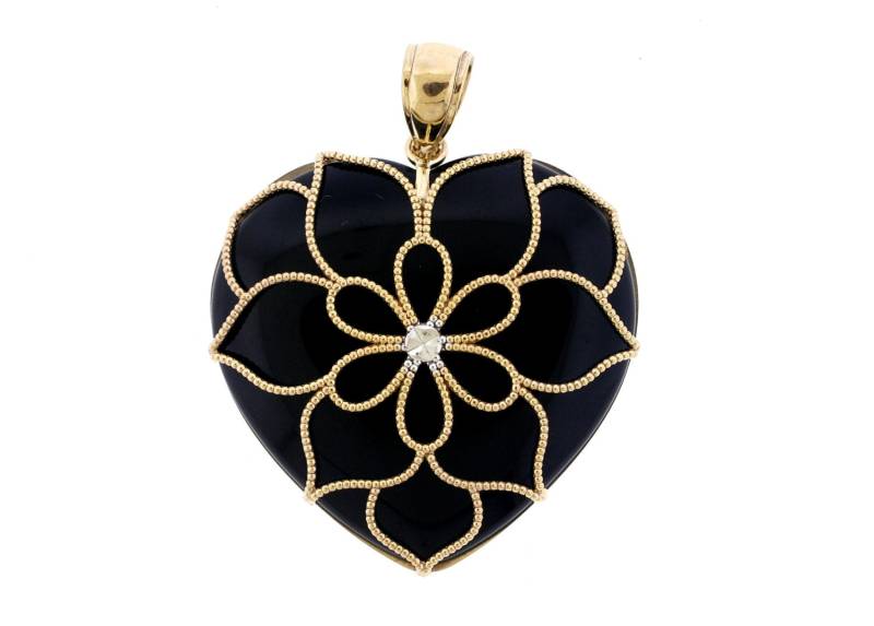 10K Gelbgold Herz Onyx Anhänger Mit Blumenmuster von 4DloveofJewelry14