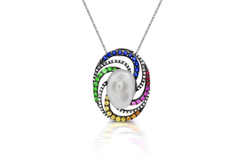 Barockperle Mit Mehrfarbigem Natürlichem Saphir, Tsavorit Und Diamant-Akzentanhänger 18-Zoll-sterlingsilberkette Barockperle Mit Mehrfarbigem Natürlichem Saphir, Tsavorit Und Diamant-Akzentanhänger 18-Zoll-sterlingsilberkette von 4DloveofJewelry14