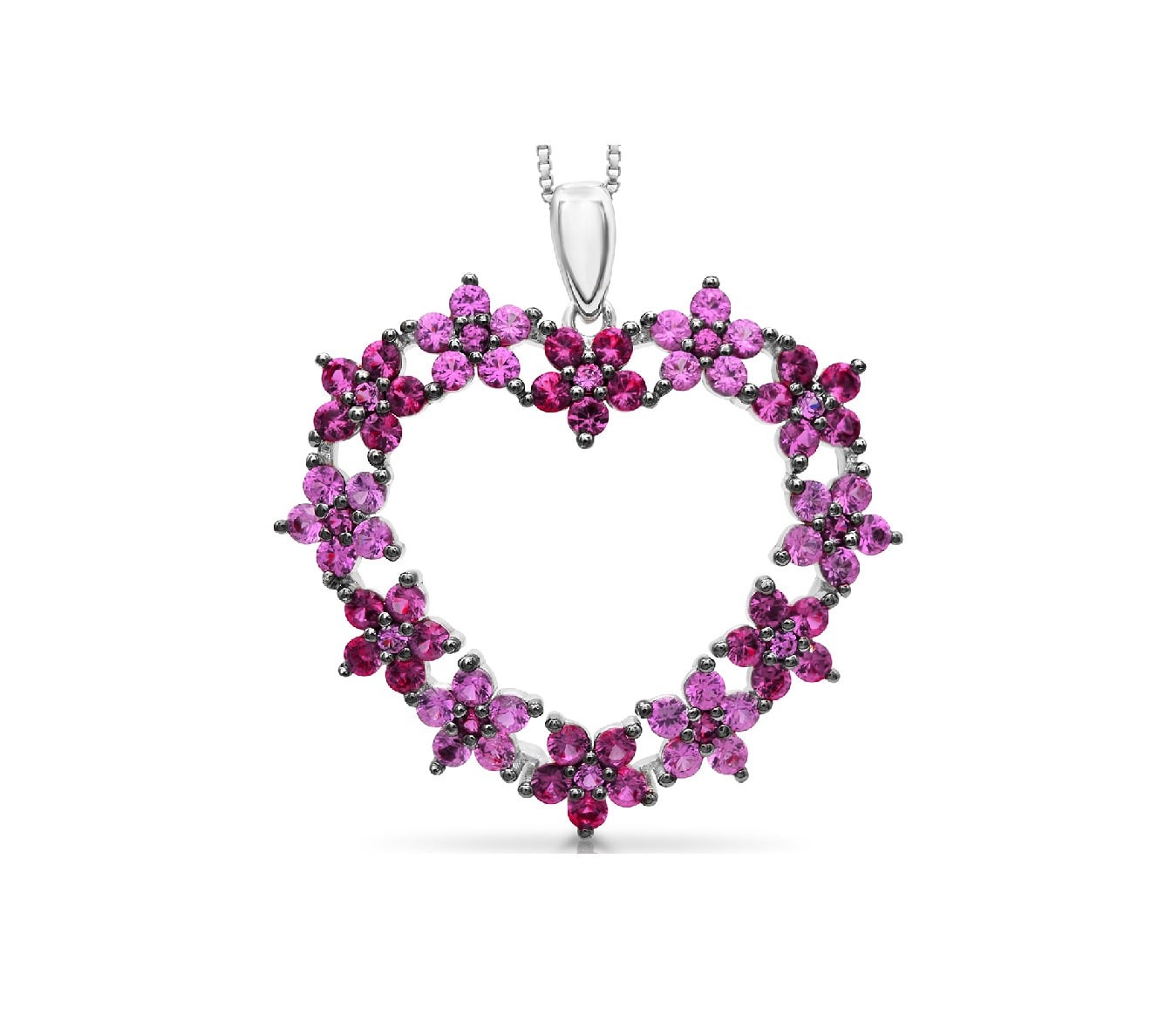 sterling Silber Lab Erstellt Rosa Saphir Und Rubin Herz -Anhänger Mit 18-Zoll-Box-Kette sterling Silber Lab Erstellt Rosa Saphir Und Rubin Herz -Anhänger Mit 18-Zoll-Box-Kette von 4DloveofJewelry14