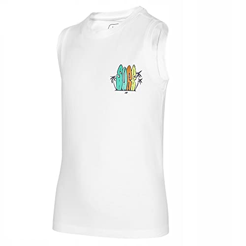 4F Junior Tank Kind Ärmelloses Hemd Jungen L22 JTSM010 Sommerkollektion Regular T-Shirt mit Surf Aufdruck (146, Weiß) von 4F