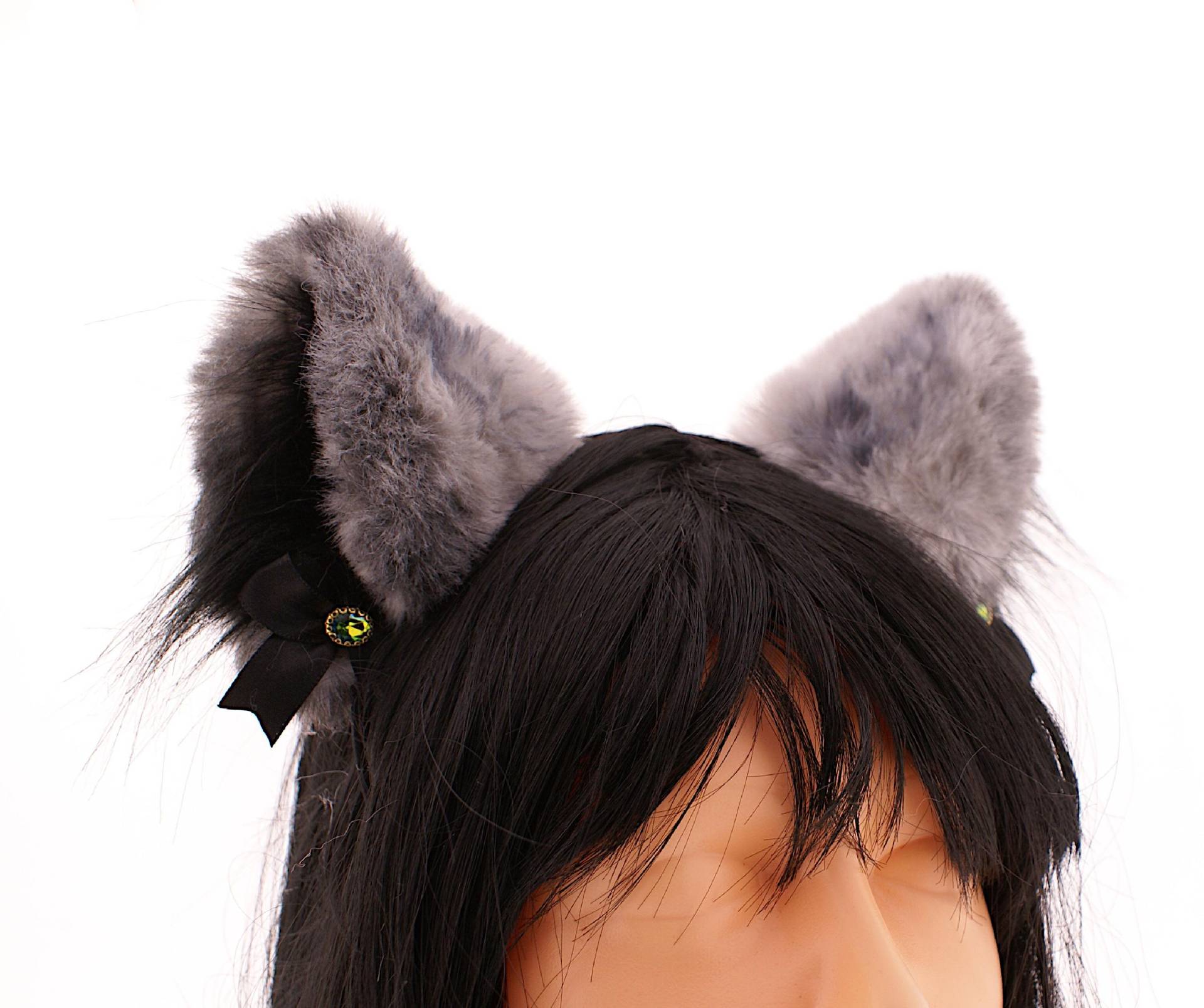 Grau Schwarz Kunstpelz Katzenohren Bogen Stirnband Handmade Kätzchen Cosplay Kostüm Grau Schwarz Kunstpelz Katzenohren Bogen Stirnband Handmade Kätzchen Cosplay Kostüm von 4HandmadeFashionable