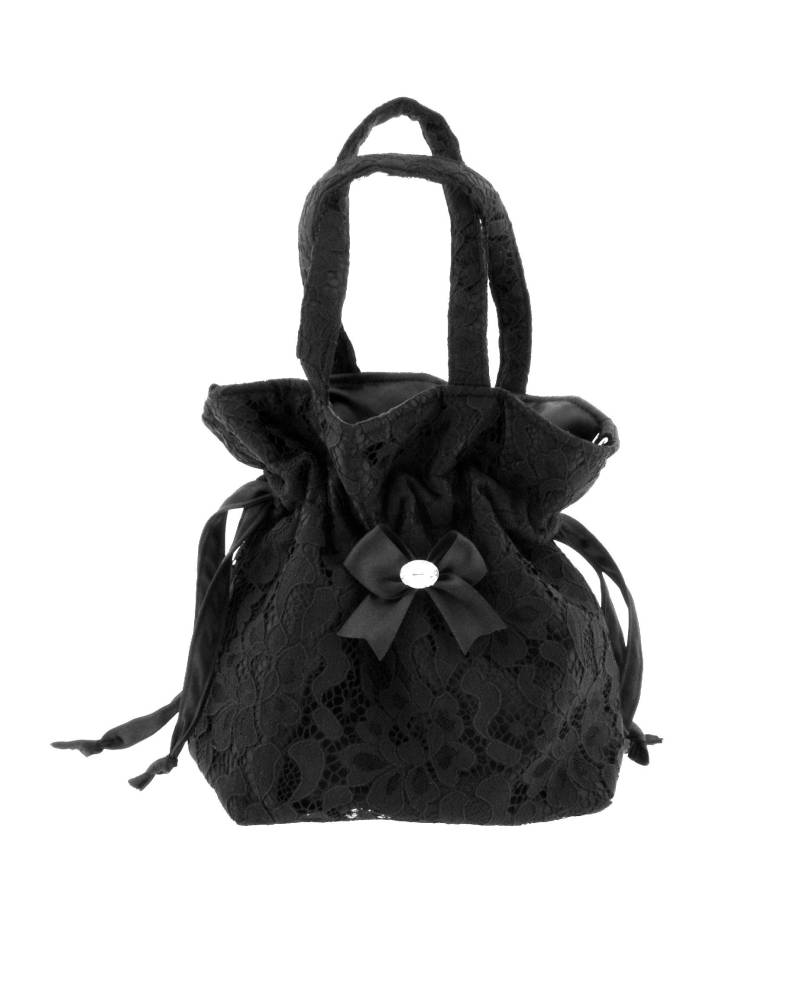 Schwarz Satin Spitze Kordelzug Handtasche Frauen Gothic Abendtasche Handmade von 4HandmadeFashionable
