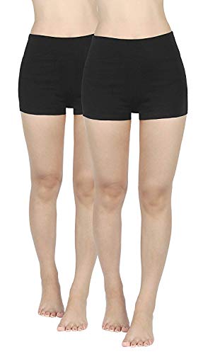 2er Pack Damen Kurze Sporthose Sportshorts Fitness Yoga Shorts Leggins Tights Hotpants schwarz Unterziehhose Unter Kleid Rock aus Baumwolle XL von 4How