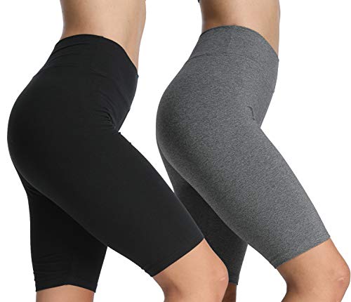 4How Damen Kurze Leggings – Blickdicht, Elastisch, Atmungsaktiv – Ideal für Sport, Radfahren, Yoga und Freizeit Schwarz + Grau M von 4How