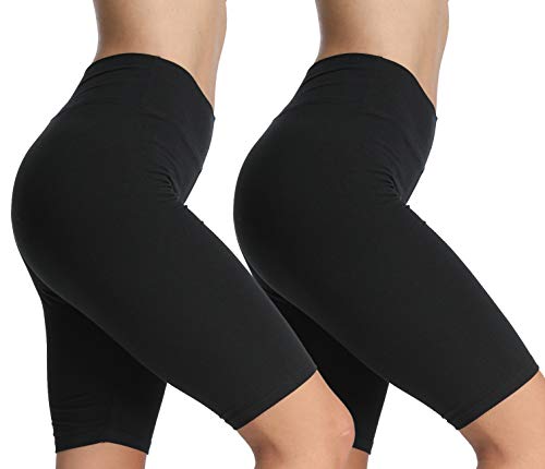4How Damen Kurze Leggings – Blickdicht, Elastisch, Atmungsaktiv – Ideal für Sport, Radfahren, Yoga und Freizeit Schwarz S von 4How