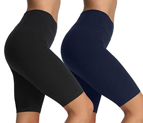 4How Damen Kurze Leggings – Blickdicht, Elastisch, Atmungsaktiv – Ideal für Sport, Radfahren, Yoga und Freizeit Schwarz + Dunkelblau M von 4How