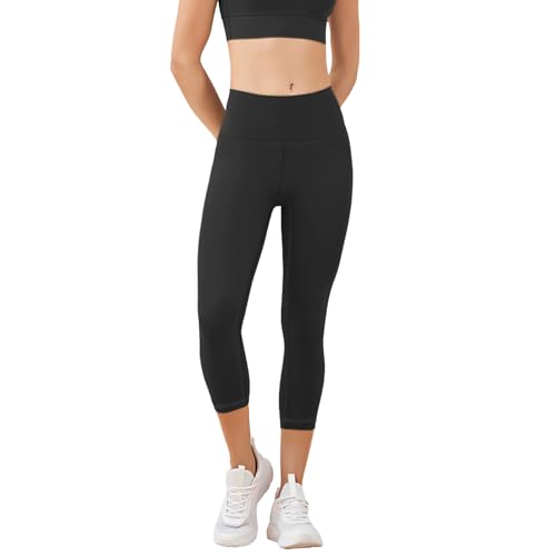 4How Leggings Damen Sporthose Baumwolle High Waist Gym Leggings 3/4 Damen Für Yoga Pants Blickdicht Leggings 2er-Pack Schwarz+Dunkelgrau L von 4How