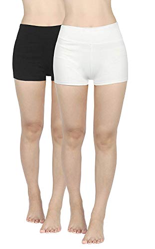 4How 2er Pack Sport Shorts Damen kurz eng Tights Radlerhose Baumwolle Sporthose Fitness Yoga Cycling Shorts Hotpants Blickdicht Schwarz+Weiß M von 4How