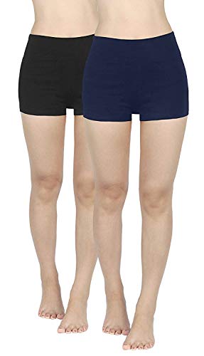 4How 2er Pack Sport Shorts Damen kurz eng Tights Radlerhose Baumwolle Sporthose Fitness Yoga Cycling Shorts Hotpants Blickdicht Schwarz+Blau M von 4How