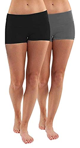 4How 2er Pack Sport Shorts Damen kurz eng Tights Radlerhose Baumwolle Sporthose Fitness Yoga Cycling Shorts Hotpants Blickdicht Schwarz+Grau L von 4How