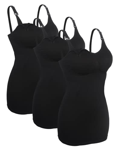 4How 3er Damen Stilltops Mutterschaft Tanktop mit Eingebautem BH für Stillen Schlaf Camisole Schwarz M von 4How