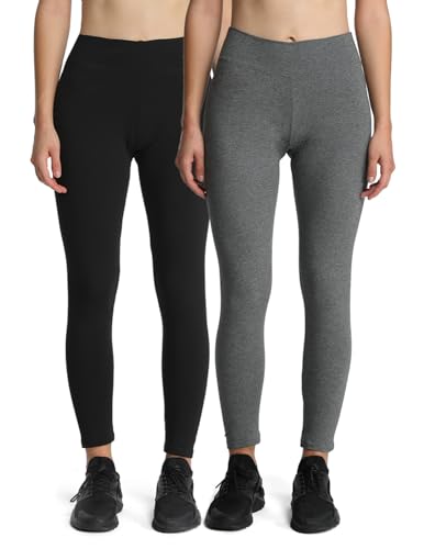 4How Sportleggings Damen 7/8 Capri Baumwolle – Atmungsaktive & Blickdichte Yoga Hose 2er Pack für Fitness, Laufen und Alltag – Weich Elastisch, Schwarz+Gris XL von 4How