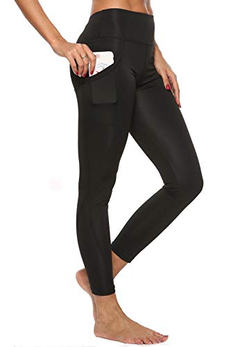 4How Damen Sport Leggings mit Handytaschen High Waist Fitness Yogahose Lange Blickdichte Sporthose Strumpfhose,Schwarz,S von 4How