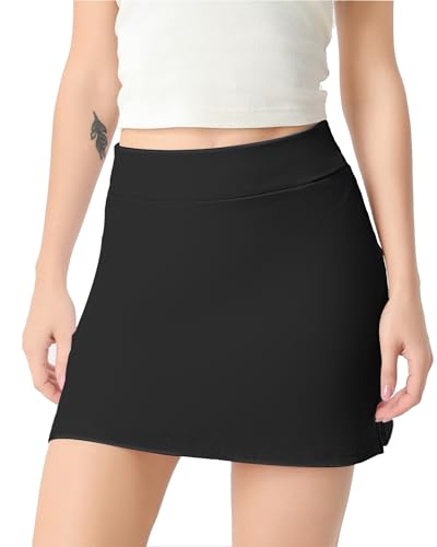 4How Damen Tennisrock mit Innenshorts Sommer Hosen Rock mit Taschen Golf Minirock Wandern Laufrock Geeignet für Sport und Freizeit Schwarz Größe L von 4How