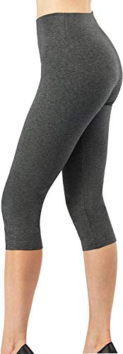 4How Sport Leggings Damen 3/4 Capri Leggings Baumwolle Damen Grau Blickdicht Jogginghose Frauen Sport Tights Breiter Bund Sporthose Fitness Yoga Pants L von 4How