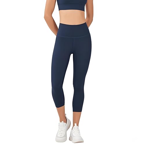4How 3/4 Sport Leggings Damen – Blickdichte High-Waist Sporthose mit Bauchkontrolle, Baumwoll Lang für Yoga, Gym & Freizeit, Bequem & Atmungsaktiv,Size Blau M von 4How