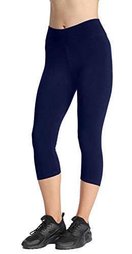 4How Sport Leggings Damen 3/4 Capri Leggins Baumwollleggings Sporthose Laufhose Blickdicht Yoga Pants Tights Strumpfhosen Damen Basic Leggins Dunkelblau XL von 4How