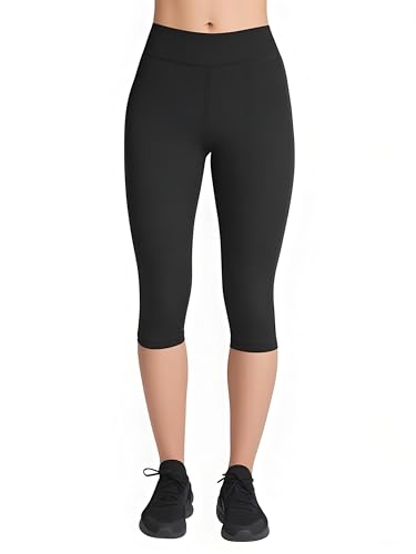 4How 3/4 Sport Leggings Damen – Blickdichte High-Waist Sporthose mit Bauchkontrolle, Baumwoll Lang für Yoga, Gym & Freizeit, Bequem & Atmungsaktiv,Size Schwarz S von 4How