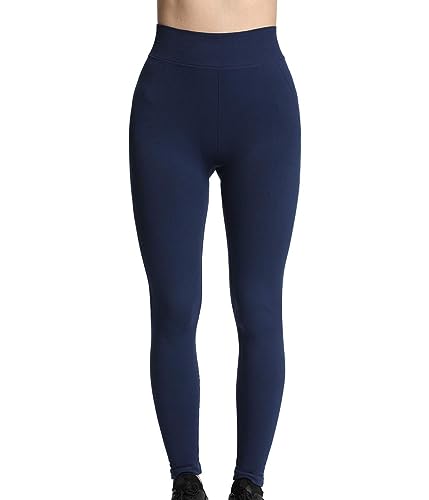 4How Sporthose Damen Sport Leggings Dunkelblau Lang Baumwollleggings blickdichte Laufhose eng Basic Yoga Leggings Trainingstights S(34/36) von 4How