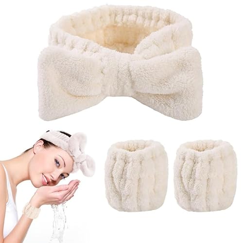 4MYL Damen 3-teiliges Mikrofaser-Hautpflege-Stirnband- und Armband-Set für Make-up, Gesichtswäsche, Spa, Gesichtswäsche, bequemes und weiches Stirnband mit Handgelenkbändern für Hautpflege 4MYL Damen 3-teiliges Mikrofaser-Hautpflege-Stirnband- und Armband-Set für Make-up, Gesichtswäsche, Spa, Gesichtswäsche, bequemes und weiches Stirnband mit Handgelenkbändern für Hautpflege von 4MYL