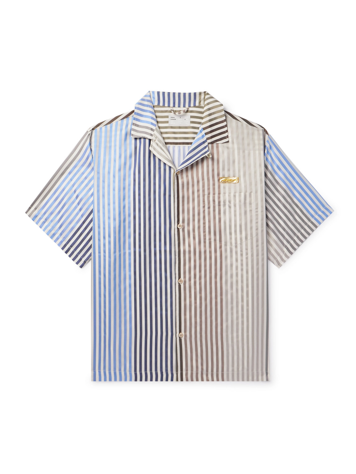 4SDesigns - Convertible-Collar Logo-Appliquéd Striped Silk-Faille Shirt - Men - Neutrals - XS von 4SDesigns