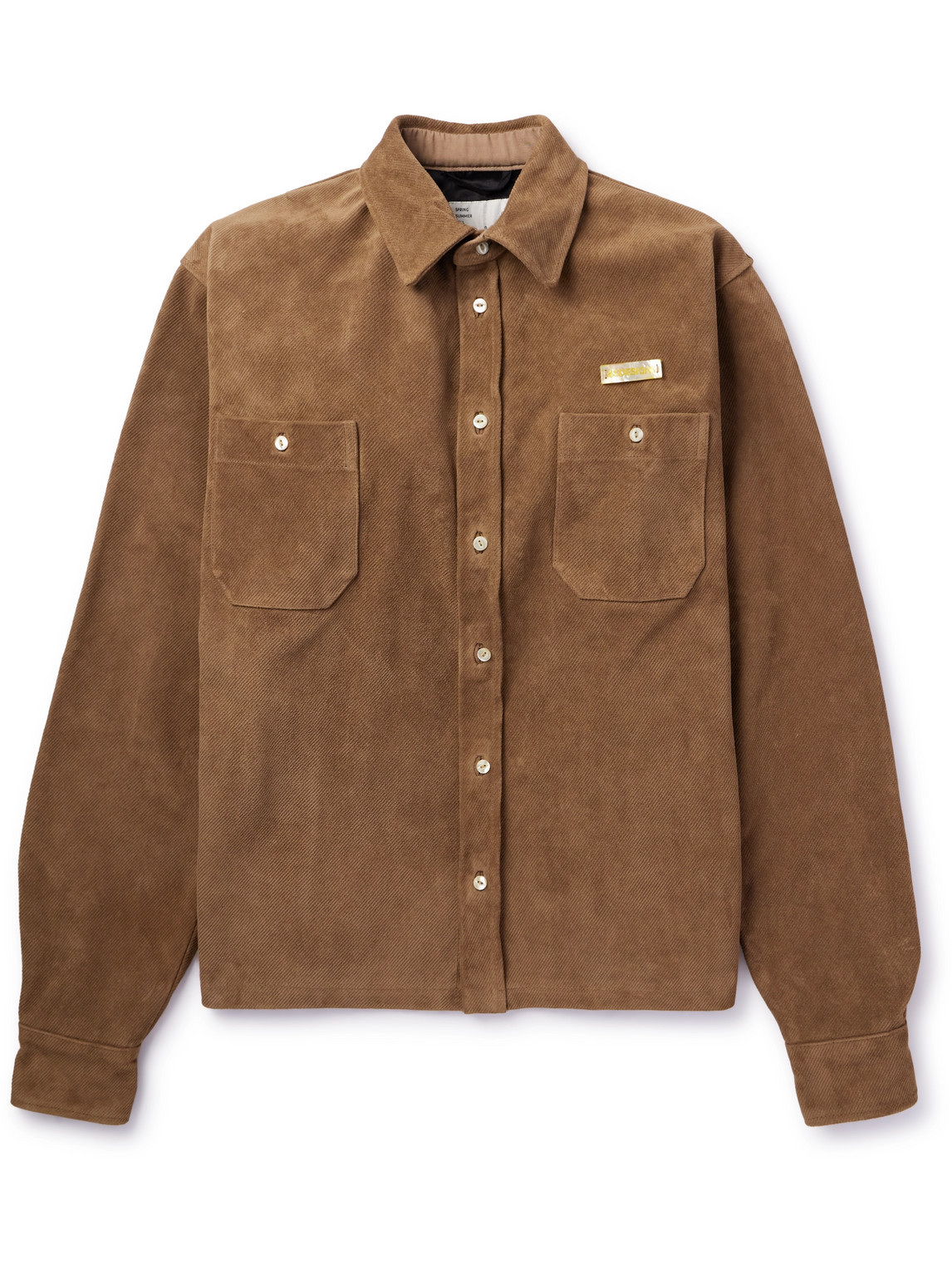 4SDesigns - Throwing Fits Logo-Appliquéd Leather-Corduroy Shirt - Men - Brown - M von 4SDesigns