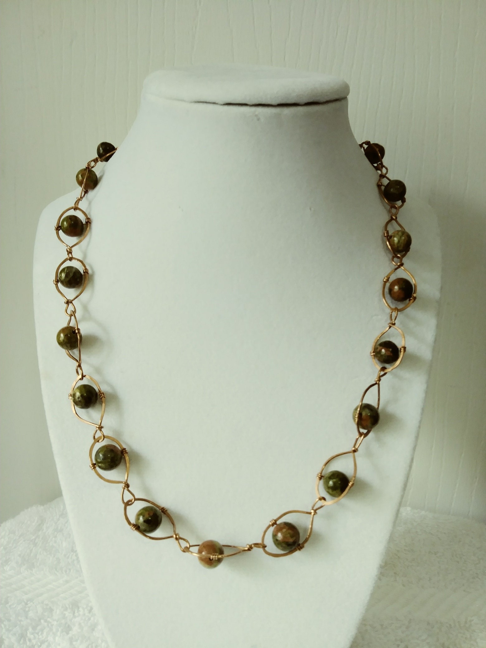 Umwickelt Unakite - Kupfer Halskette Umwickelt Unakite - Kupfer Halskette von 4SeasonsJewelryBox