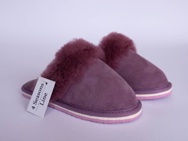 Schaffell Kid Hausschuhe Licht Lila Leder Pantoffeln Zurück Zur Schule Shaggy Stiefel Boots 100 % Fell Schaffell-Weihnachts-Geschenk von 4SeasonsLine