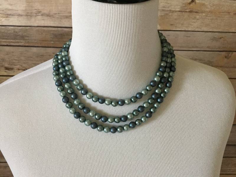 Blau Grün Multi-strang Faux Perle Halskette Vintage Meerschaum Farbige Runde Perlen Perlmutt Goldfarbenem Metall Hongkong von 4SweetK