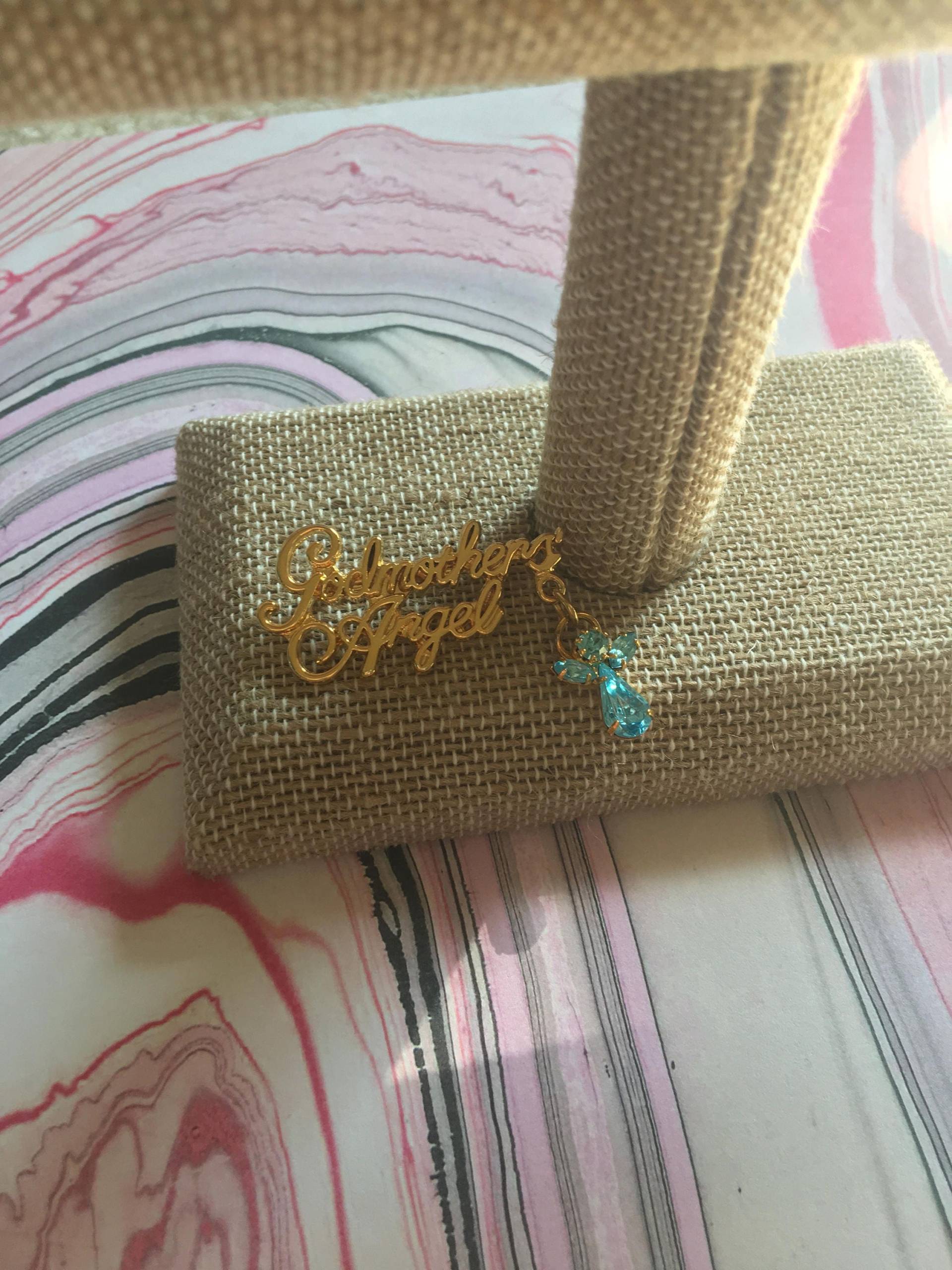 Goldfarbenen Patin Engel Brosche - Jahrgang Pin Aqua Topas Blau Strass Schlenker März Birthstone Patinnen von 4SweetK