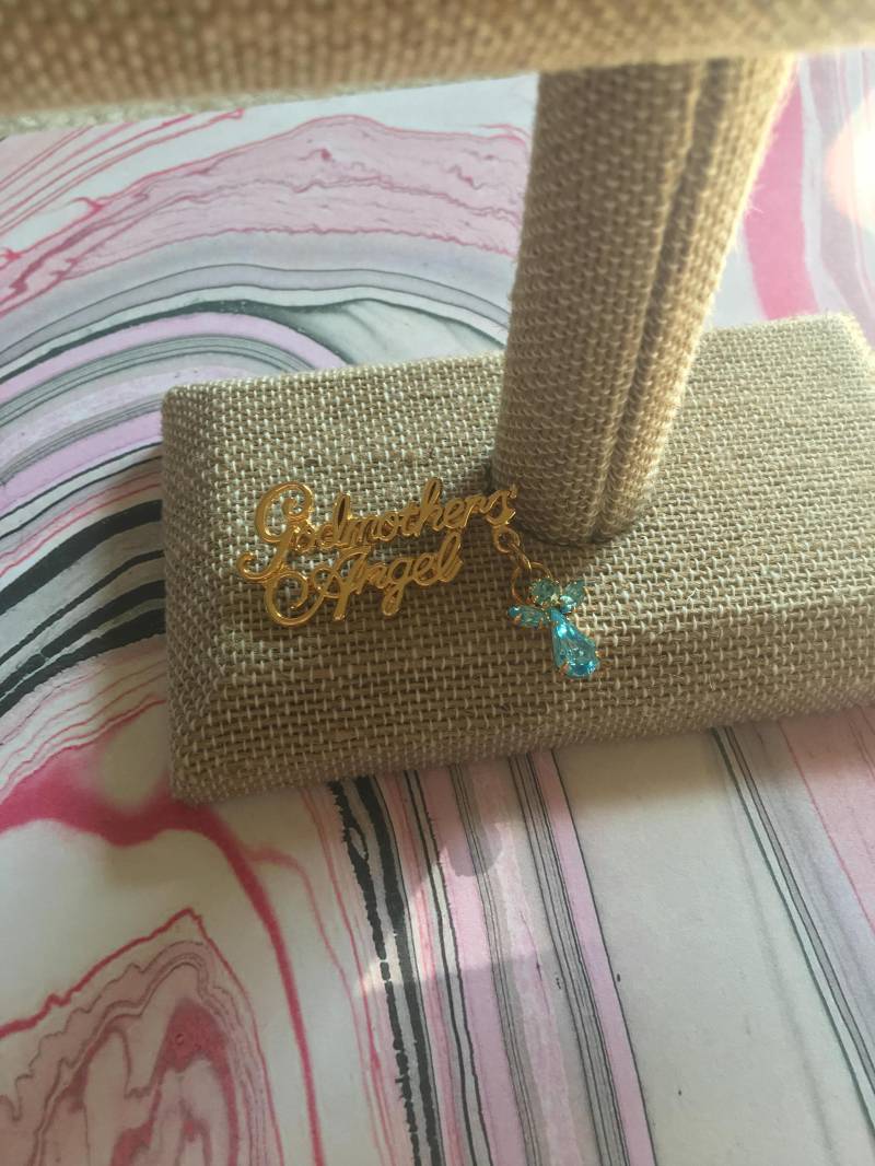 Goldfarbenen Patin Engel Brosche - Jahrgang Pin Aqua Topas Blau Strass Schlenker März Birthstone Patinnen von 4SweetK