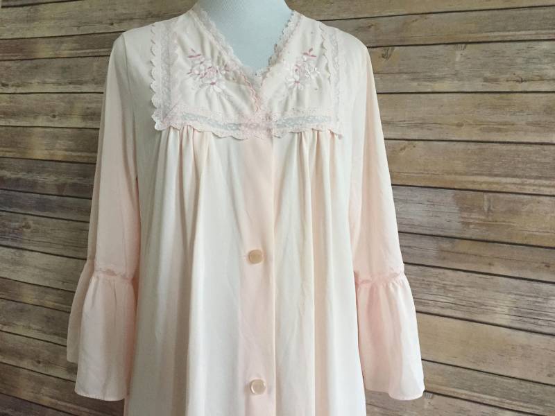 Hellrosa Dessous Robe Mit Spitze Und Blumen - 1950Er 1960Er Jahre Bodenlangen Vintage Nachtwäsche Pyjama von 4SweetK