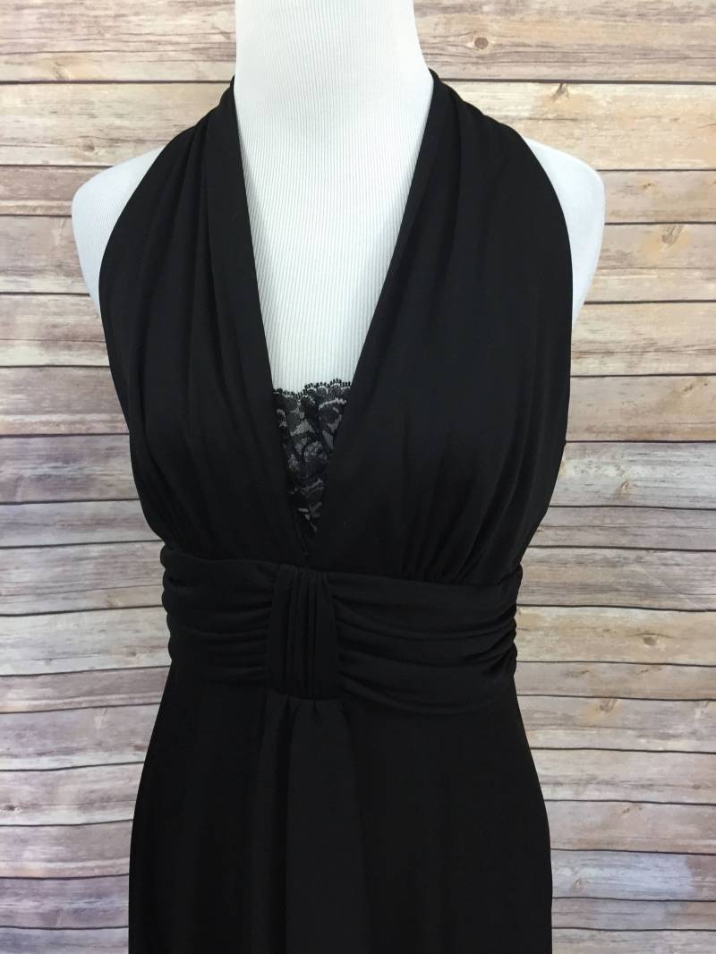 Kleines Schwarzes Kleid Hi Lo Mit Spitze Fließendes Aus Den 1980Er Jahren Offenem Rücken Und Plunging Neckline von 4SweetK